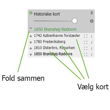 Vælg kort ved at klikke på dets titel. Fold mappen sammen, ved at klikke på det lille minus.