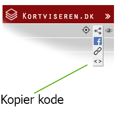 Kopier kode til indlejring af viste kort og udsnit i blog eller på hjemmeside.
