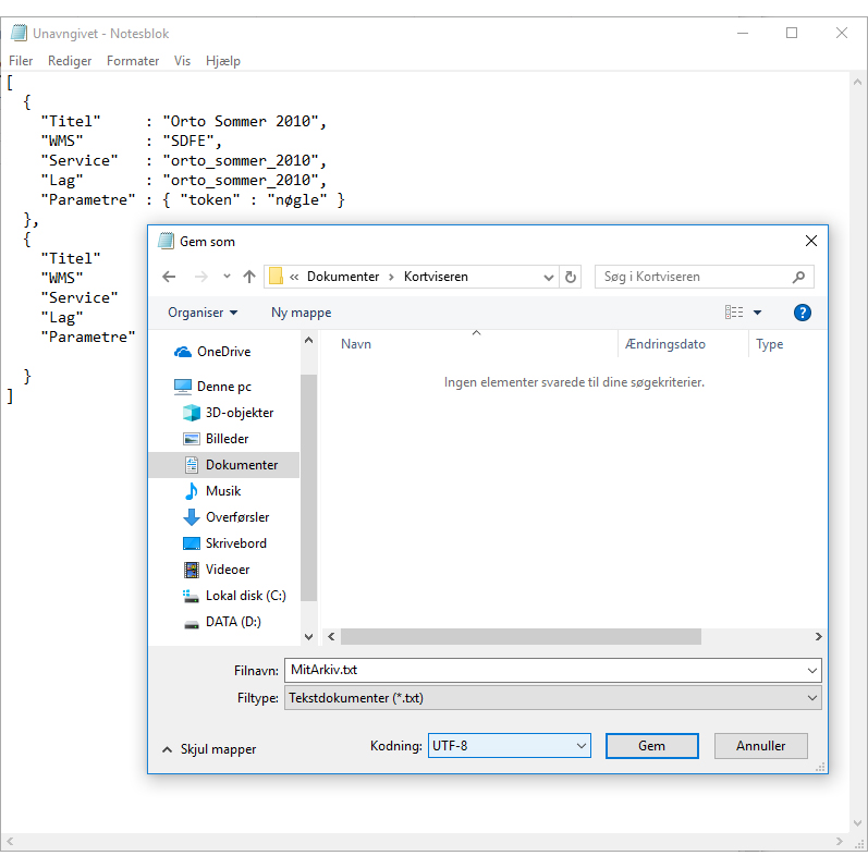 Gem som tekstfil i UTF-8 kodning for at bevare dansk tegnsæt.