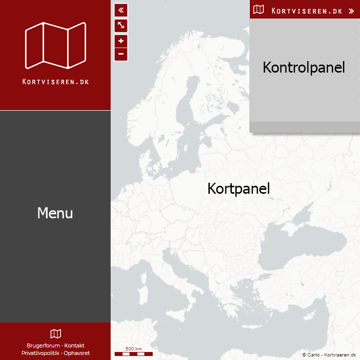 Brug knapperne i kortpanelet til at zoome ind og ud, vise fuld skærm, og skjule eller vise menu og kontrolpanel.